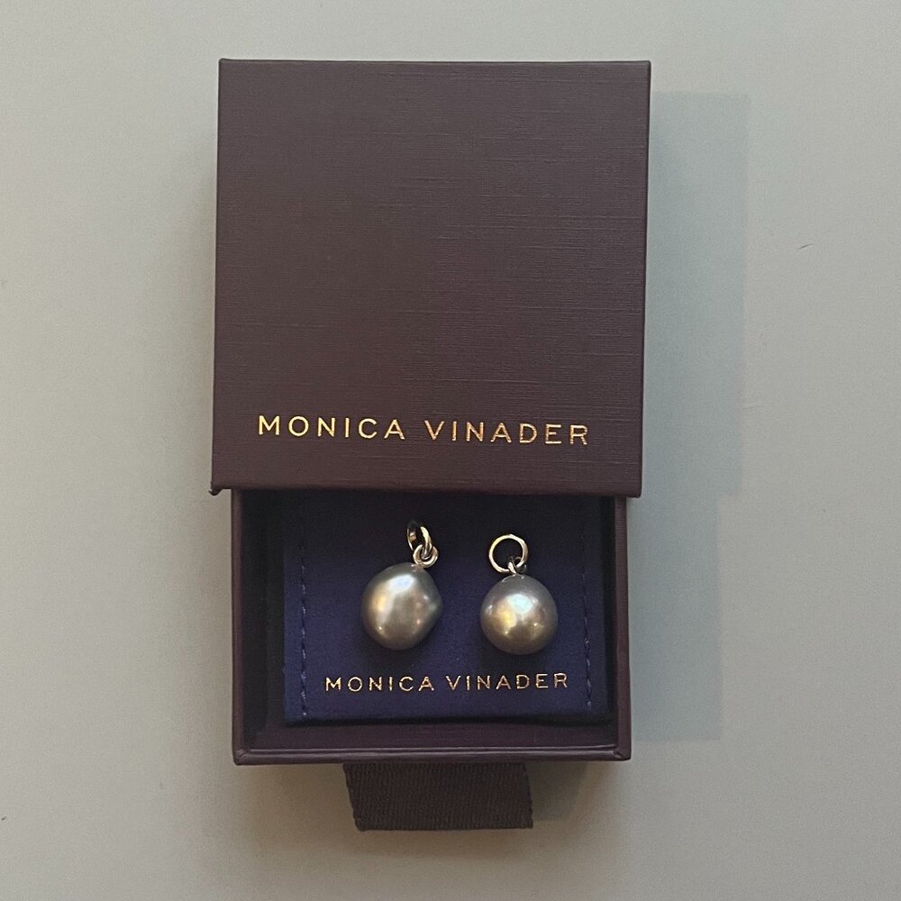 Monica Vinader Nura Grey Baroque Pearl & Sterling Silver Pendant Charm Set of 2